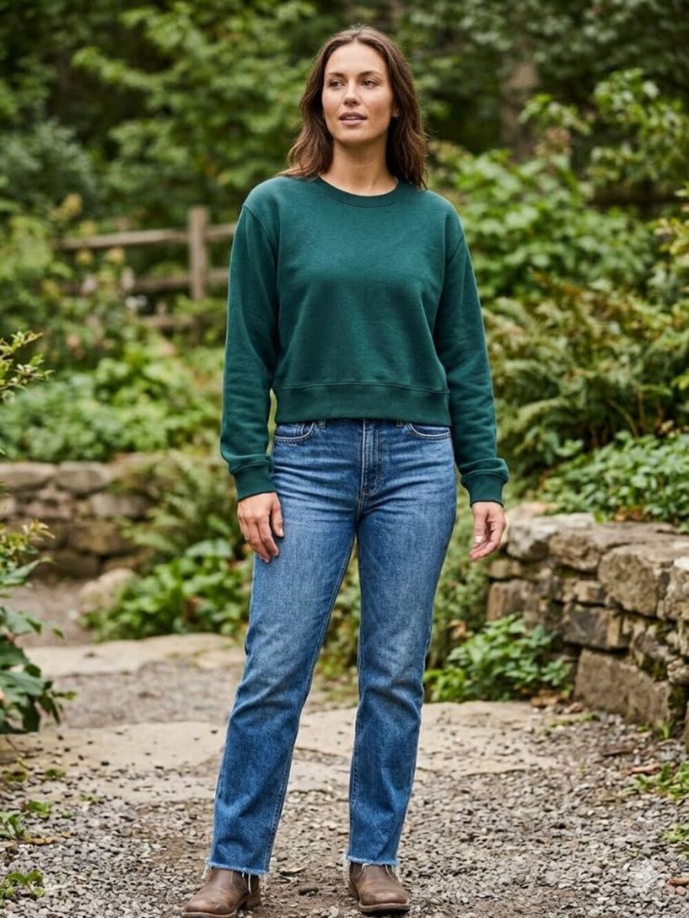 Z Supply cropped crewneck sweatshirt, dark green size L